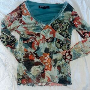Women's Floral Long Sleeve Top - Multicolor